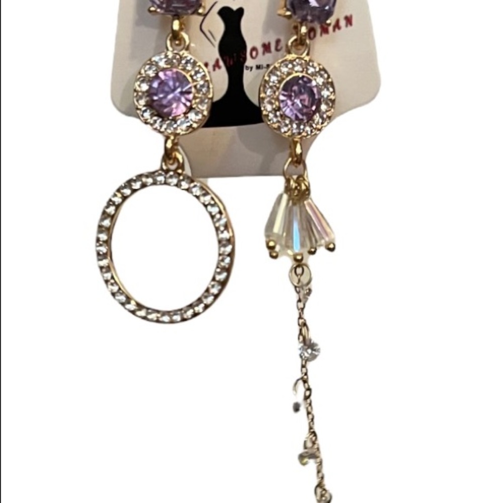 GORGEOUS LAVENDER CRYSTAL MISMATCHED EARRINGS WITH 925 SILVER POSTS - Picture 2 of 9